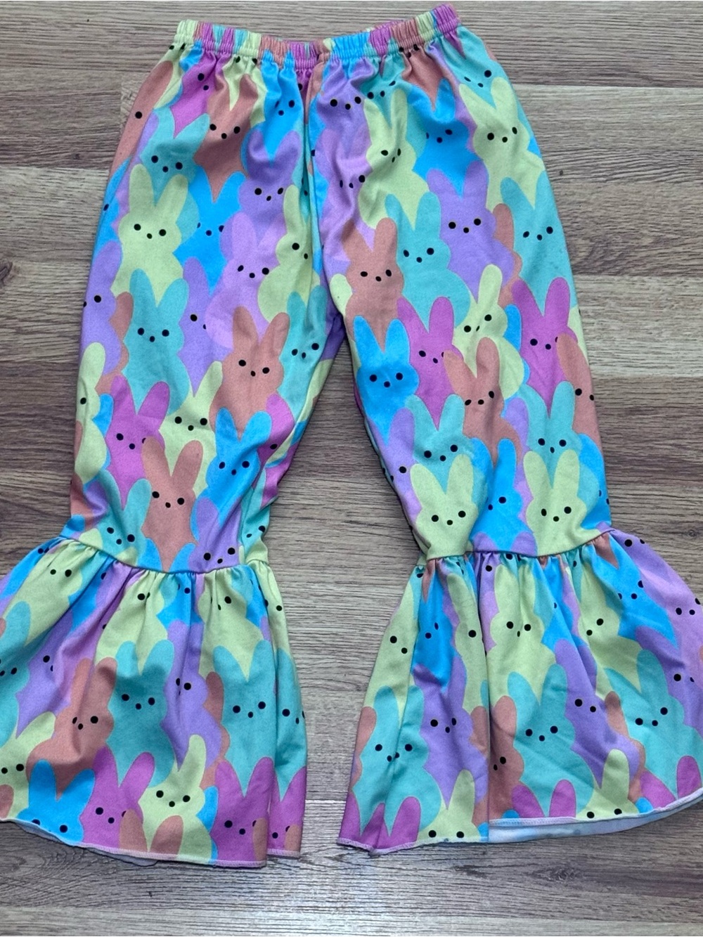 Pastel Bunny Ruffle Bell Bottoms,  Size 3T